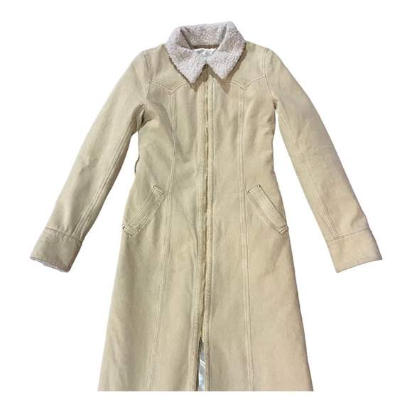 Nanushka Seeker Elongated Aviator Coat 100% Cotton Sz S Creme - Picture 3 of 8